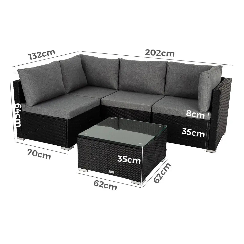 Outdoor Modular Lounge Sofa Bondi-Black - Furniture > Outdoor