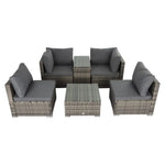 Outdoor Modular Lounge Sofa with Wicker End Table Set - Furniture > Outdoor