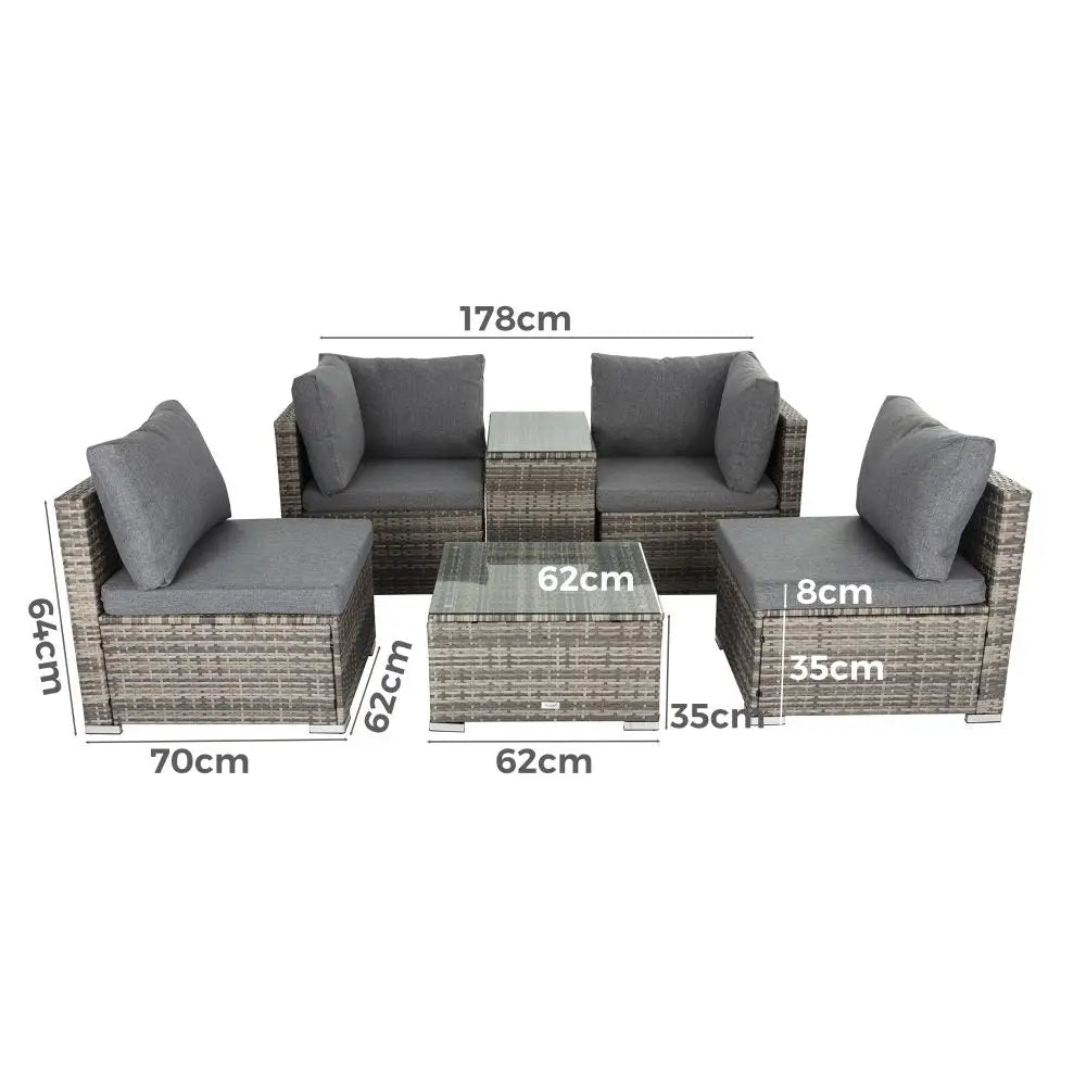 Outdoor Modular Lounge Sofa with Wicker End Table Set - Furniture > Outdoor