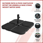 Outdoor Patio 4-Piece Cantilever Offset 3M Umbrella Base Stand Weight Water Sand - Home & Garden > Shading