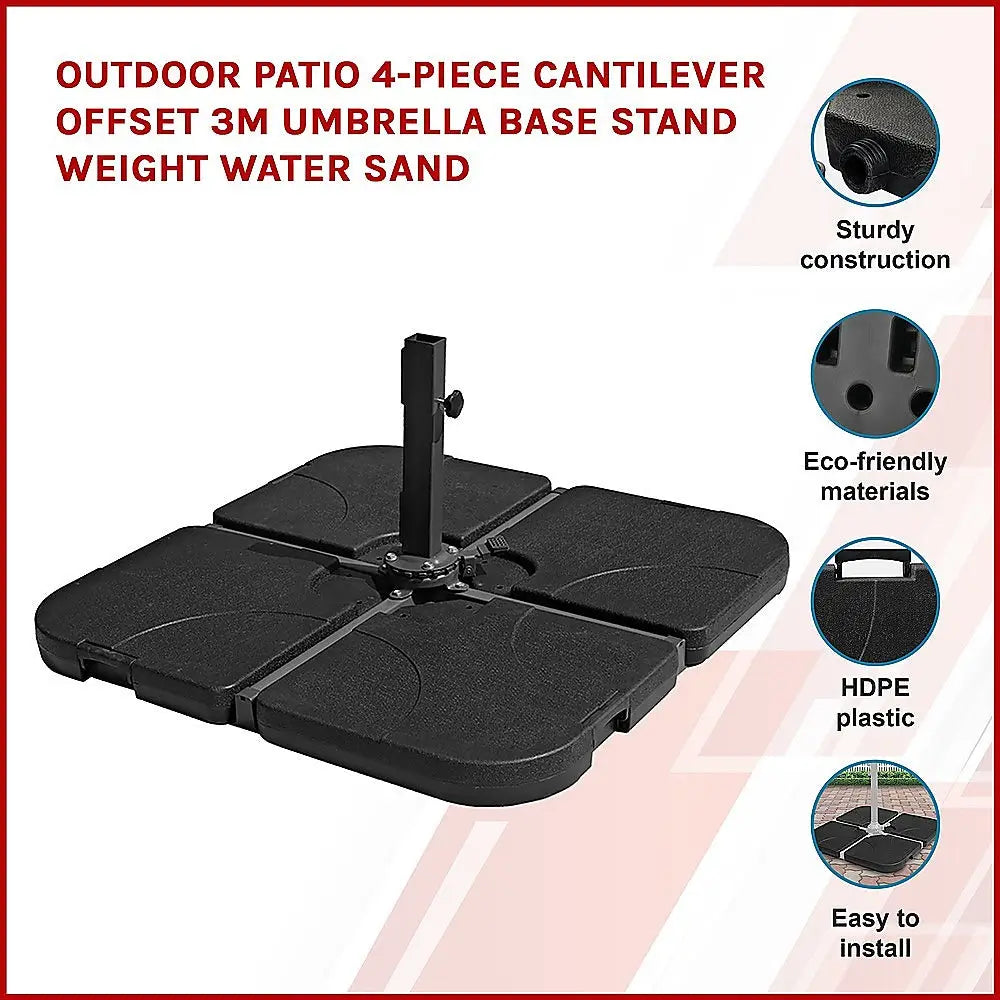 Outdoor Patio 4-Piece Cantilever Offset 3M Umbrella Base Stand Weight Water Sand - Home & Garden > Shading
