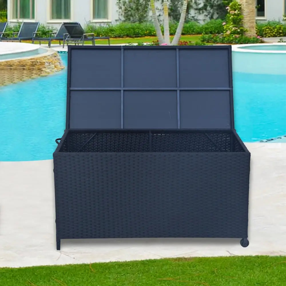 Outdoor PE Wicker Storage Box Garden 320L-Black - Furniture > Outdoor