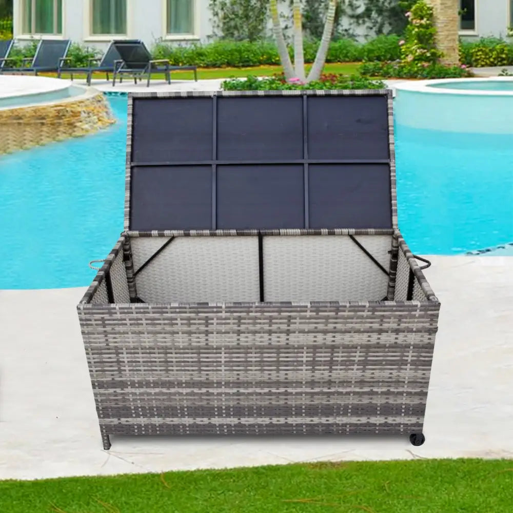 Outdoor PE Wicker Storage Box Garden 320L-Grey - Furniture > Outdoor