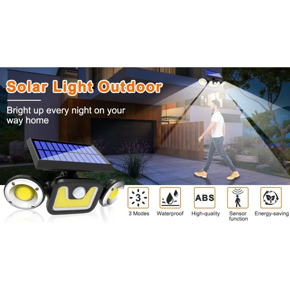 Outdoor Solar Lights with 3 Adjustable Head for Porch Garden Patio - Home & Garden > Garden Lights