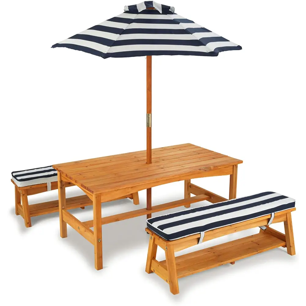 Outdoor Table & Bench Set with Cushions & Umbrella (Navy) - Baby & Kids > Kid’s Furniture