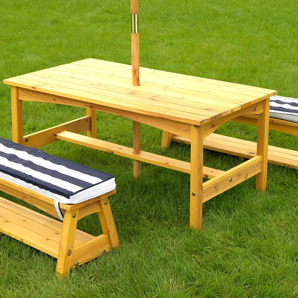 Outdoor Table & Bench Set with Cushions & Umbrella (Navy) - Baby & Kids > Kid’s Furniture