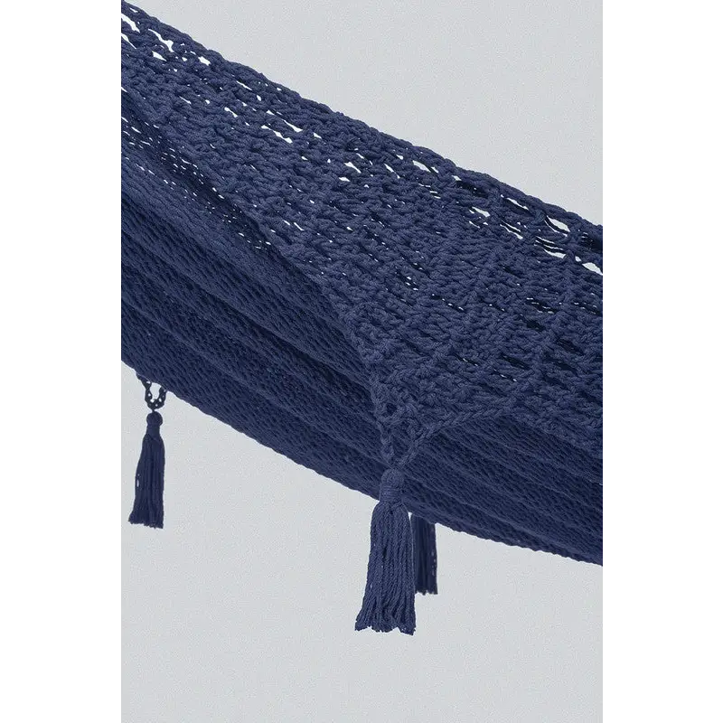 Outdoor undercover cotton Mayan Legacy hammock with hand crocheted tassels King Size Blue - Home & Garden > Hammocks
