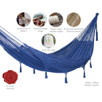 Outdoor undercover cotton Mayan Legacy hammock with hand crocheted tassels King Size Blue - Home & Garden > Hammocks