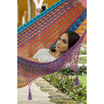 Outdoor undercover cotton Mayan Legacy hammock with hand crocheted tassels King Size Colorina - Home & Garden > Hammocks