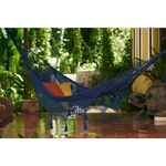 Outdoor undercover cotton Mayan Legacy hammock with hand crocheted tassels King Size Blue - Home & Garden > Hammocks