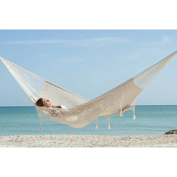 Outdoor undercover cotton Mayan Legacy hammock with hand crocheted tassels King Size Marble - Home & Garden > Hammocks