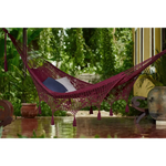 Outdoor undercover cotton Mayan Legacy hammock with hand crocheted tassels King Size Maroon - Home & Garden > Hammocks
