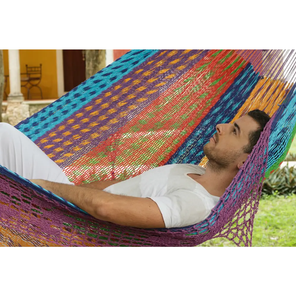 Outdoor undercover cotton Mayan Legacy hammock with hand crocheted tassels King Size Colorina - Home & Garden > Hammocks