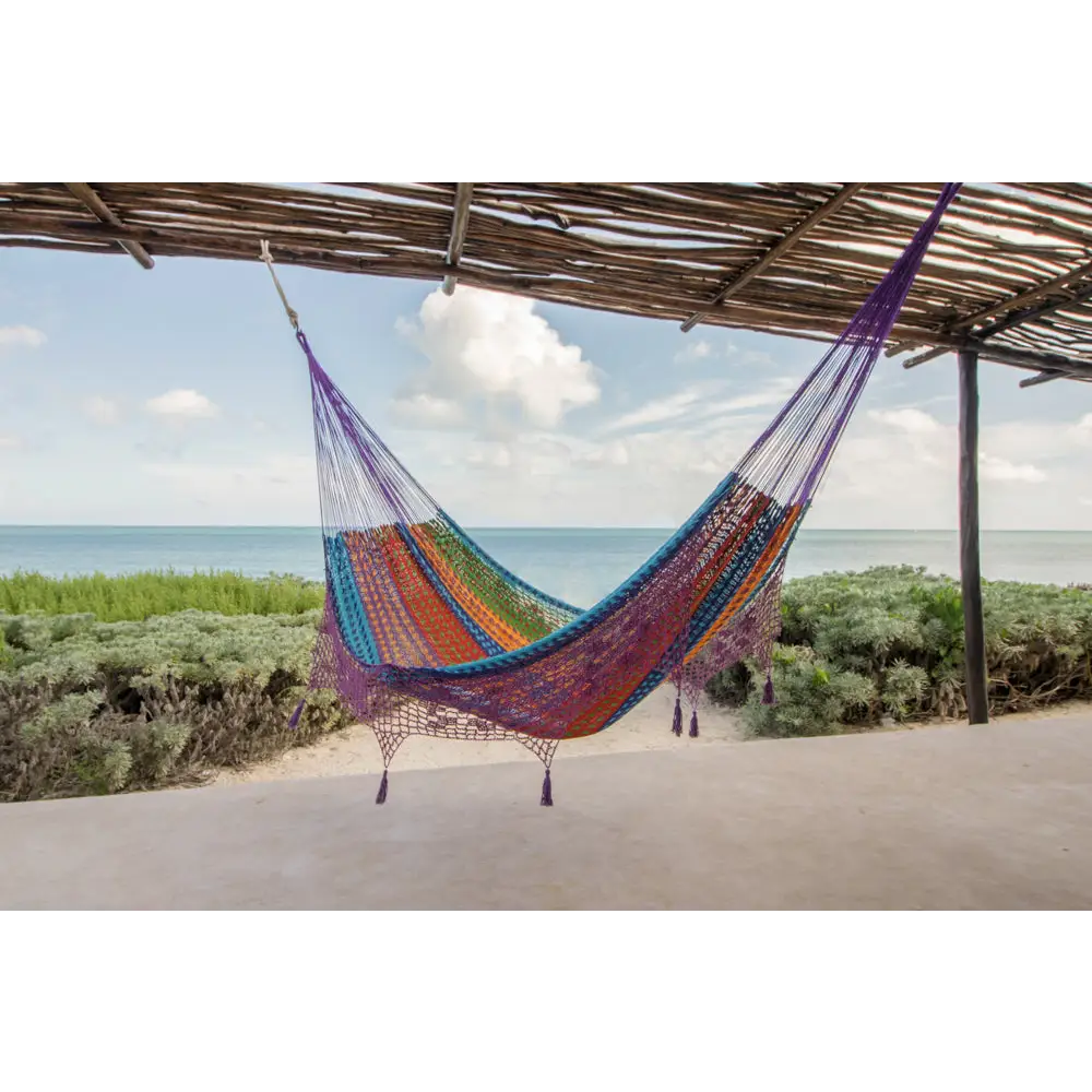 Outdoor undercover cotton Mayan Legacy hammock with hand crocheted tassels King Size Colorina - Home & Garden > Hammocks