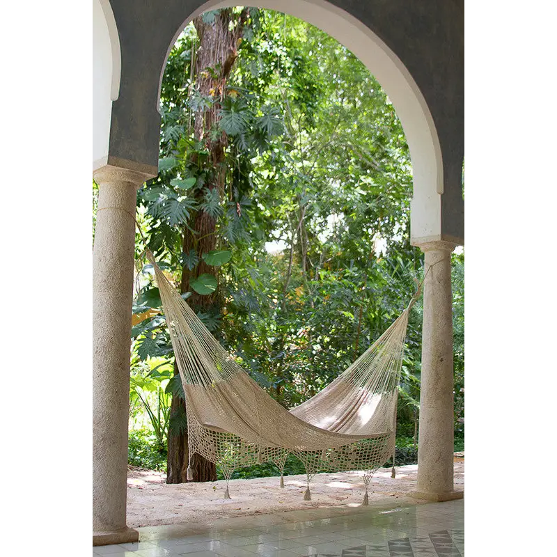 Outdoor undercover cotton Mayan Legacy hammock with hand crocheted tassels Queen Size Marble Colour - Home & Garden >