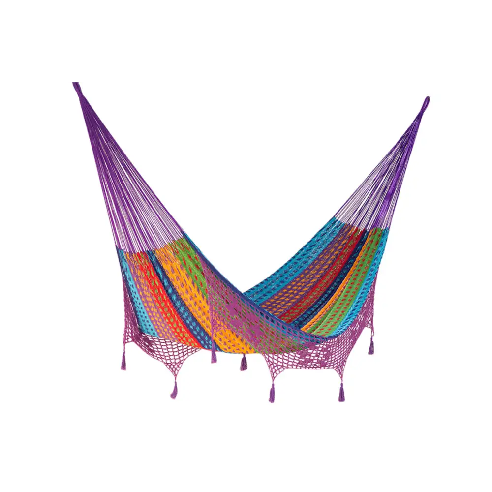 Outdoor undercover cotton Mayan Legacy hammock with hand crocheted tassels King Size Colorina - Home & Garden > Hammocks
