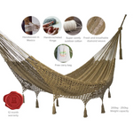 Outdoor undercover cotton Mayan Legacy hammock with hand crocheted tassels Queen Size Cedar - Home & Garden > Hammocks