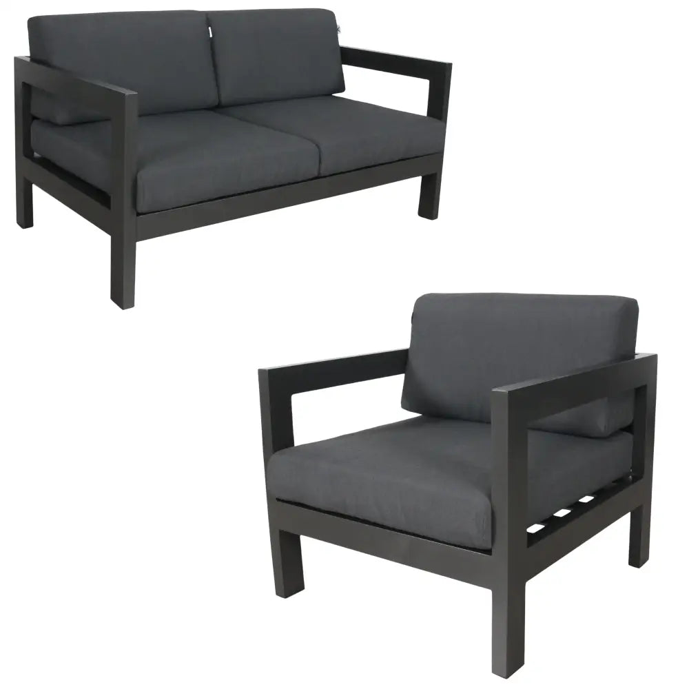 Outie 2pc Set 1 + 2 Seater Outdoor Sofa Lounge Aluminium Frame Charcoal - Furniture > Outdoor