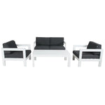 Outie 4pc Set 1 + 1 + 2 Seater Outdoor Sofa Lounge Coffee Table Aluminium White - Furniture > Outdoor