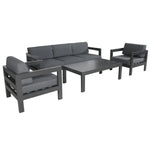 Outie 4pc Set 1 + 1 + 3 Seater Outdoor Sofa Lounge Coffee Table Aluminium Charcoal - Furniture > Outdoor