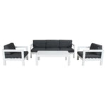 Outie 4pc Set 1 + 1 + 3 Seater Outdoor Sofa Lounge Coffee Table Aluminium White - Furniture > Outdoor