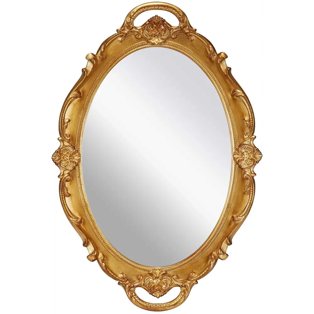 Oval Antique Gold 25 x 38 cm Vintage Carved Hanging Wall Mirror for Bedroom and Living-Room - Home & Garden > Decor >