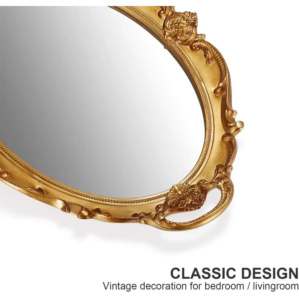 Oval Antique Gold 25 x 38 cm Vintage Carved Hanging Wall Mirror for Bedroom and Living-Room - Home & Garden > Decor >