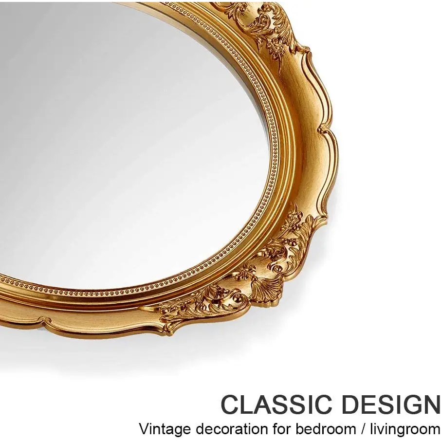 Oval Antique Vintage Hanging Wall Mirror for Bedroom and Livingroom (Gold 38 x 33 cm) - Home & Garden > Decor > Mirrors