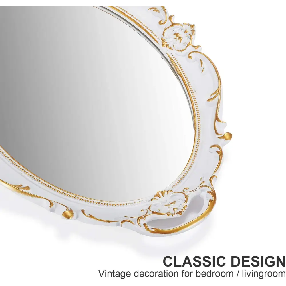 Oval Antique White 25 x 38 cm Vintage Carved Hanging Wall Mirror for Bedroom and Living-Room - Home & Garden > Decor >