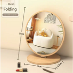 Oval Folding Mirror Tabletop Makeup Mirror - Large Wooden Swivel Vanity Mirror for Desk - Home & Garden > Decor >