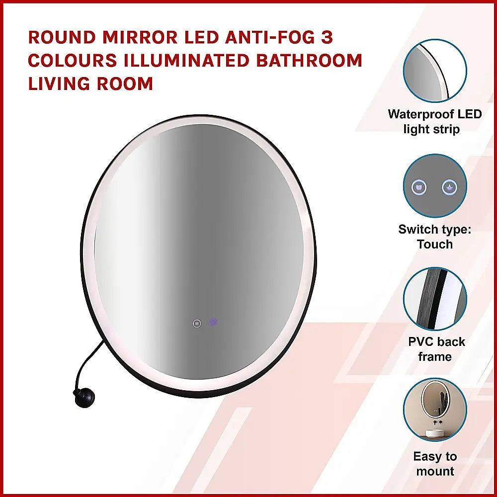 Oval Mirror LED Anti-Fog Illuminated Bathroom Living Room - Health & Beauty > Personal Care > Back Care