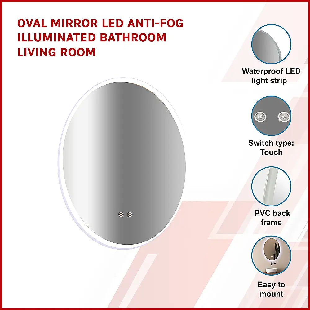 Oval Mirror LED Anti-Fog Illuminated Bathroom Living Room - Health & Beauty > Personal Care > Back Care