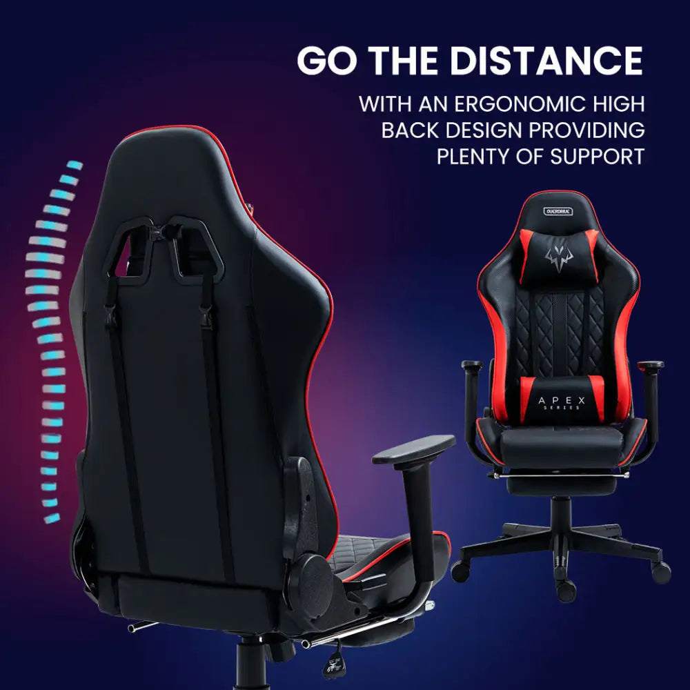 OVERDRIVE Apex Series Reclining Gaming Ergonomic Office Chair with Footrest Black and Red - Furniture > Office