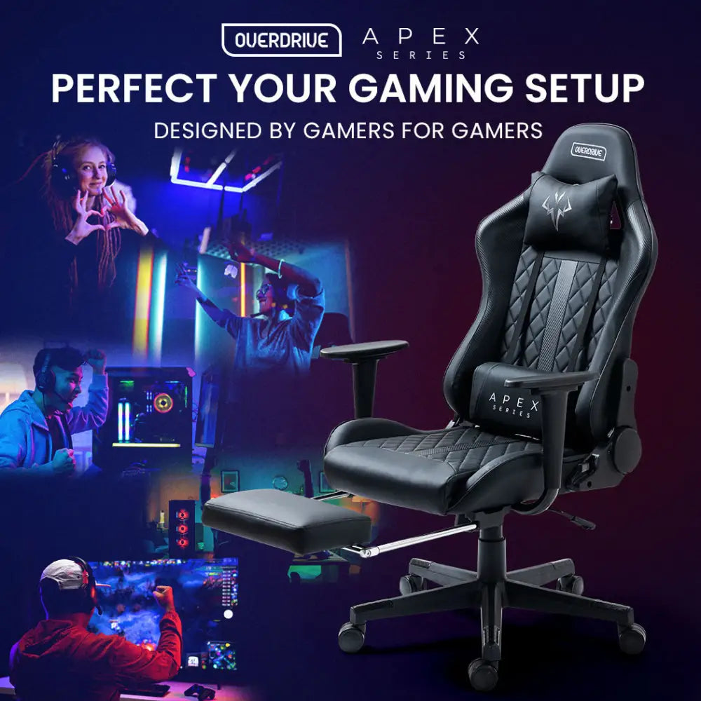 OVERDRIVE Apex Series Reclining Gaming Ergonomic Office Chair with Footrest Black - Furniture > Office