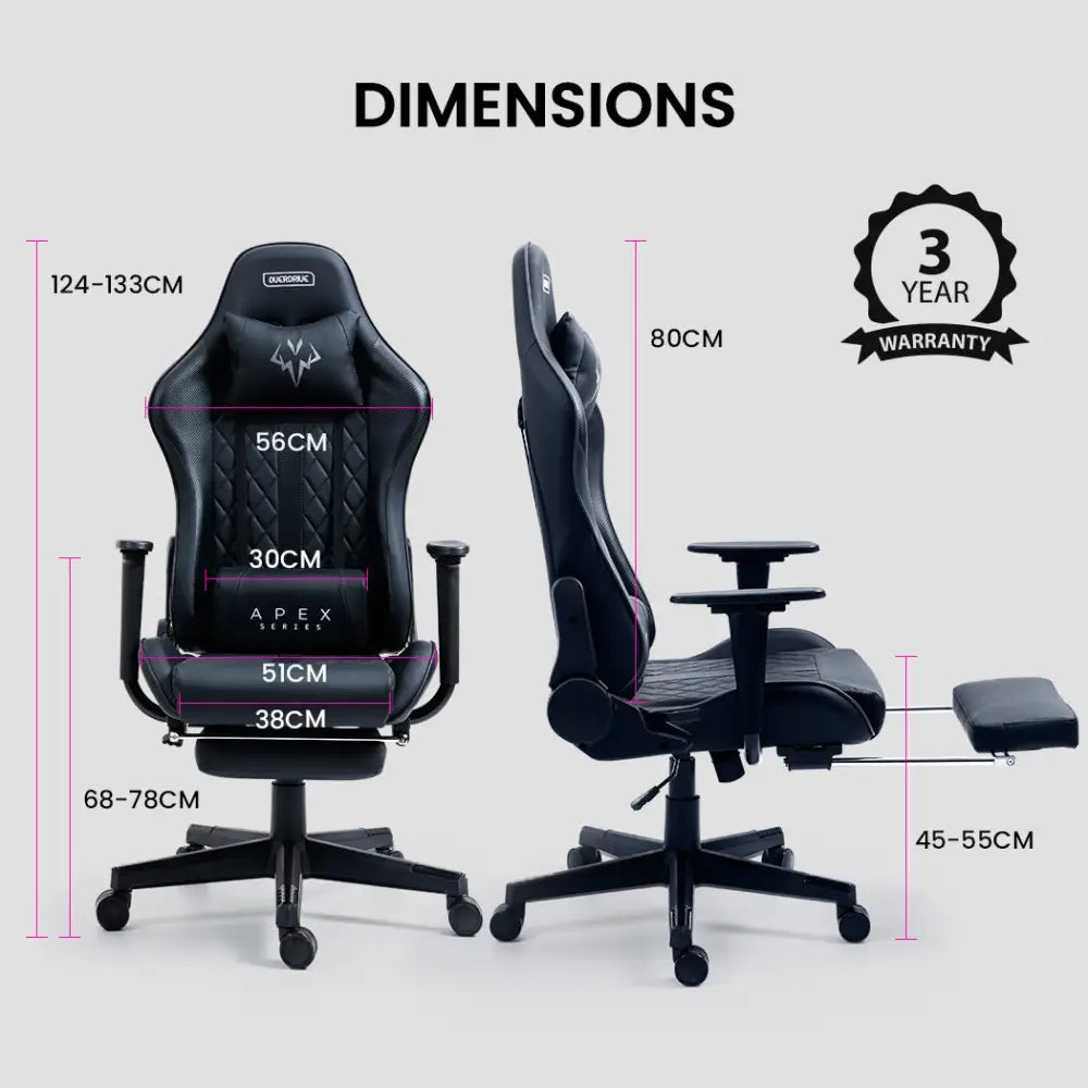 OVERDRIVE Apex Series Reclining Gaming Ergonomic Office Chair with Footrest Black - Furniture > Office