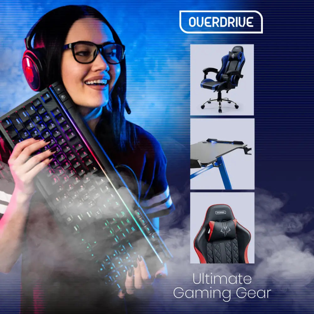 OVERDRIVE Conquest Series Reclining Gaming Ergonomic Office Chair with Lumbar and Neck Pillows Black - Furniture >