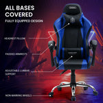 OVERDRIVE Conquest Series Reclining Gaming Ergonomic Office Chair with Lumbar and Neck Pillows Black and Blue