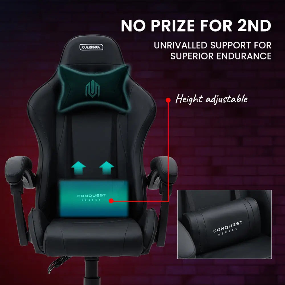 OVERDRIVE Conquest Series Reclining Gaming Ergonomic Office Chair with Lumbar and Neck Pillows Black - Furniture >