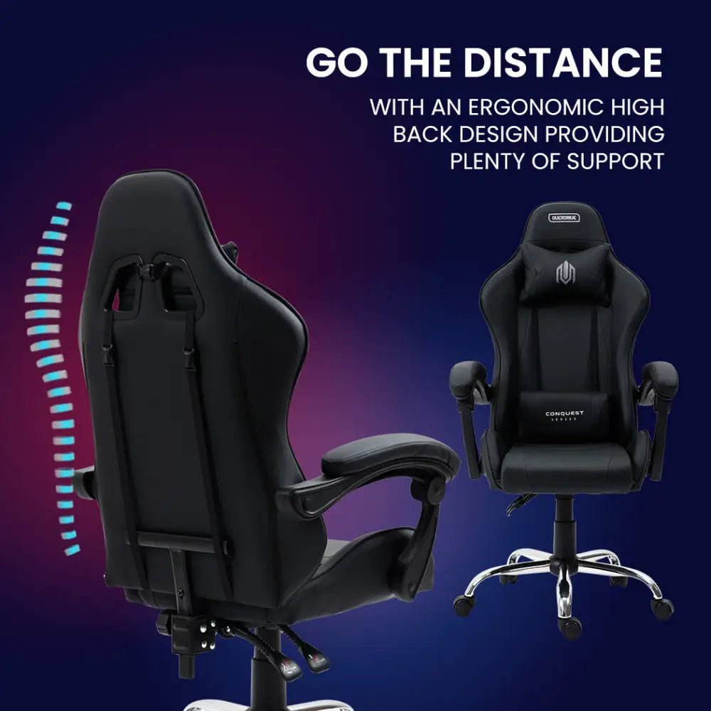 OVERDRIVE Conquest Series Reclining Gaming Ergonomic Office Chair with Lumbar and Neck Pillows Black - Furniture >
