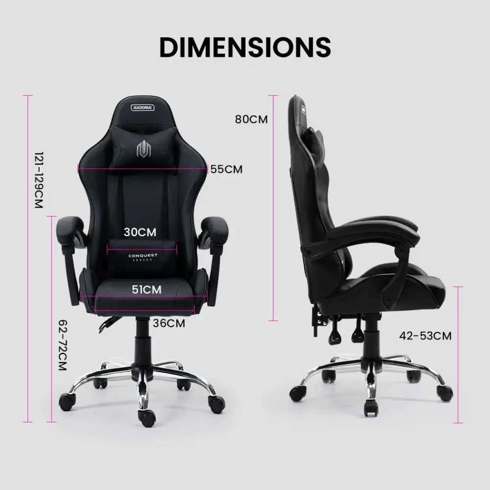OVERDRIVE Conquest Series Reclining Gaming Ergonomic Office Chair with Lumbar and Neck Pillows Black - Furniture >