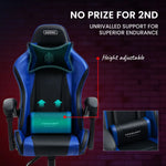 OVERDRIVE Conquest Series Reclining Gaming Ergonomic Office Chair with Lumbar and Neck Pillows Black and Blue