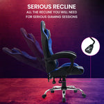 OVERDRIVE Conquest Series Reclining Gaming Ergonomic Office Chair with Lumbar and Neck Pillows Black and Blue