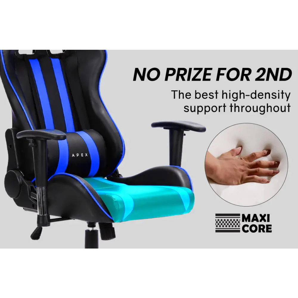 OVERDRIVE Diablo Reclining Gaming Chair Black & Blue Computer Lumbar Office Horns - Furniture > Office