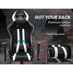 OVERDRIVE Diablo Reclining Gaming Chair Black & White Seat Computer Office Neck Lumbar Horns - Furniture > Office
