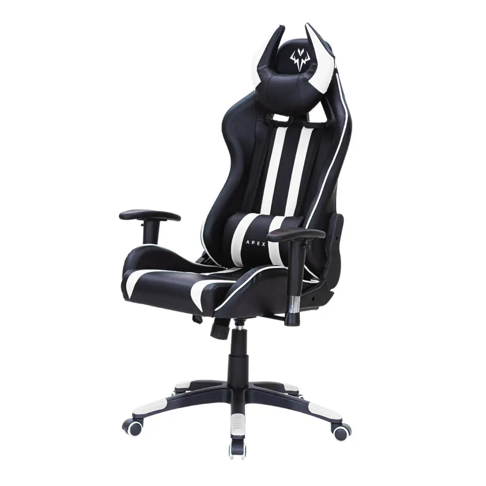 OVERDRIVE Diablo Reclining Gaming Chair Black & White Seat Computer Office Neck Lumbar Horns - Furniture > Office