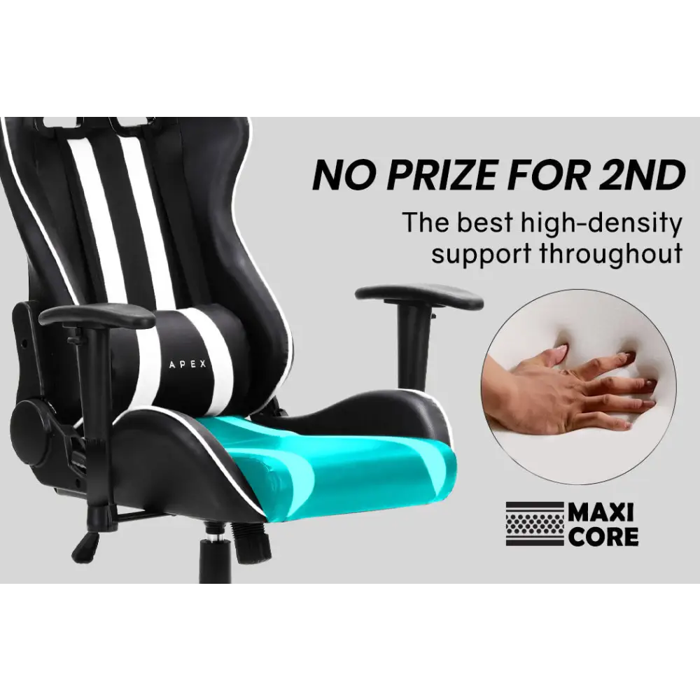 OVERDRIVE Diablo Reclining Gaming Chair Black & White Seat Computer Office Neck Lumbar Horns - Furniture > Office