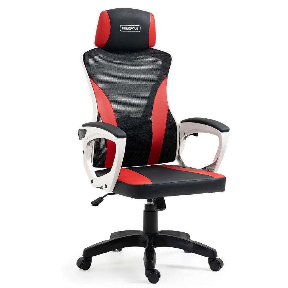 OVERDRIVE Ergonomic Office Desk Chair Height Adjustable Lumbar Support Mesh Fabric Faux Leather Headrest