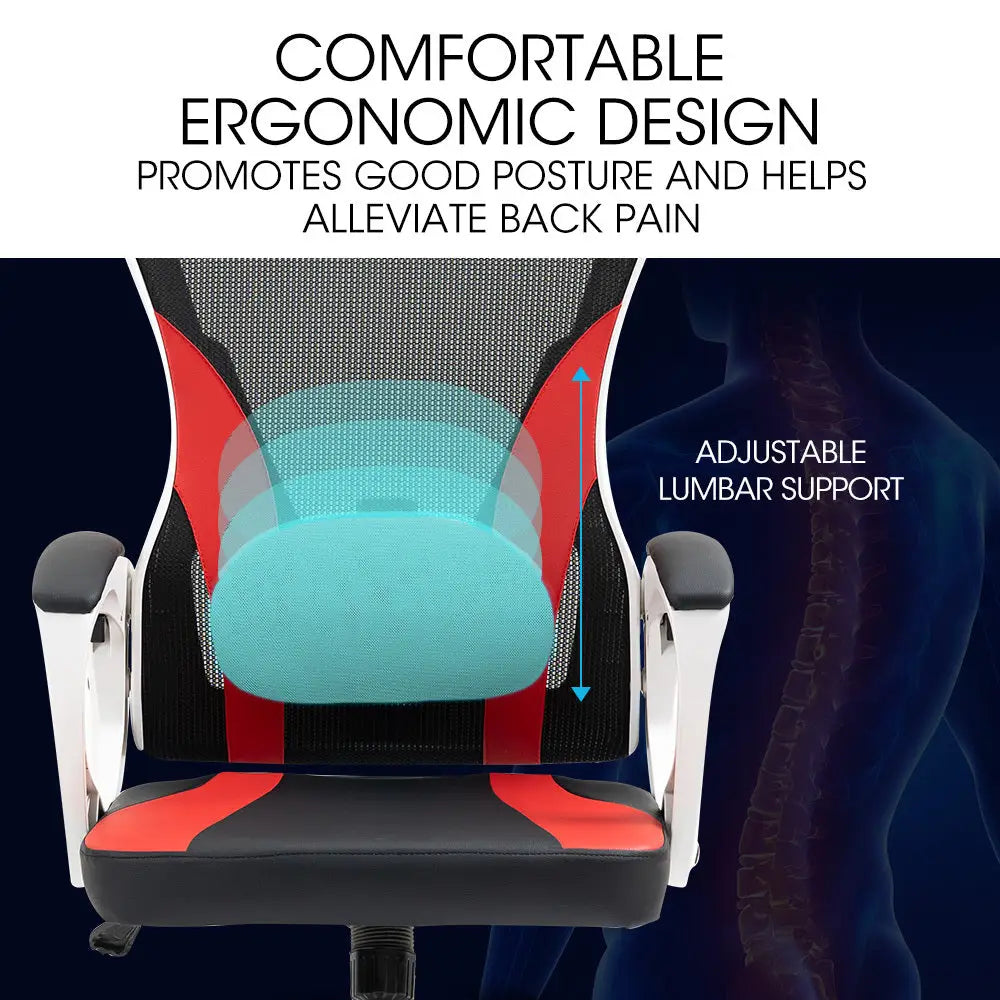 OVERDRIVE Ergonomic Office Desk Chair Height Adjustable Lumbar Support Mesh Fabric Faux Leather Headrest