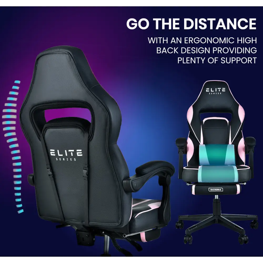 OVERDRIVE Gaming Chair Pink Racing Computer Office Ergonomic Reclining Footrest - Furniture > Office