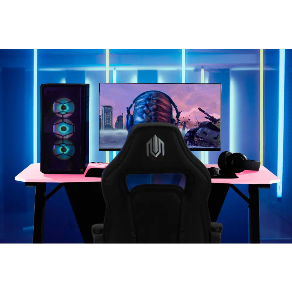 OVERDRIVE Gaming Computer PC Desk Z-Style Pink and Black Cable Management - Furniture > Office